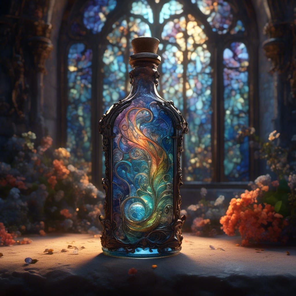 Glowing Mist Flows from Stained-Glass Bottle