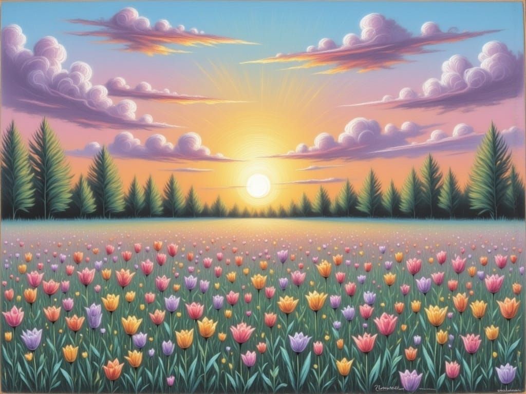 Spring Landscape in Pastel Chalk Oil Paintings