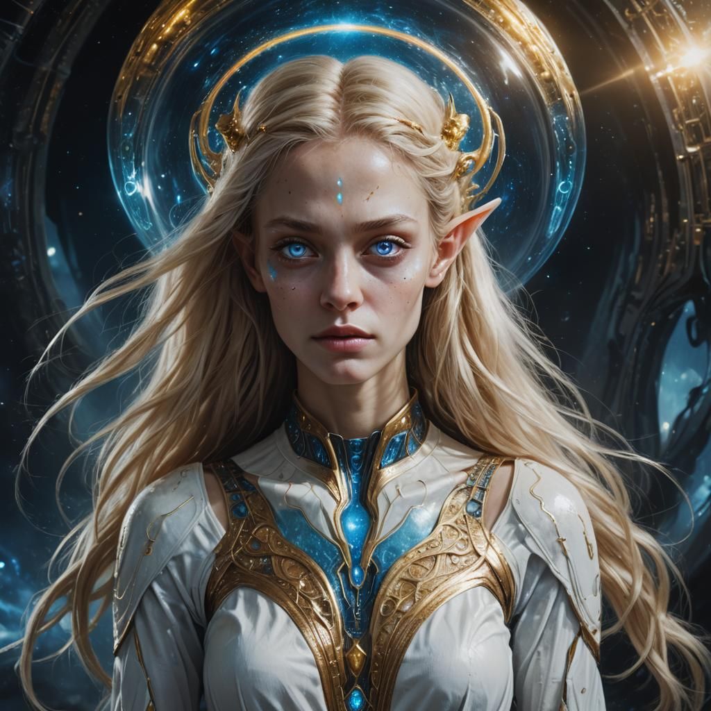 Young Alien Portrait with Glowing Eyes in Matte Painting