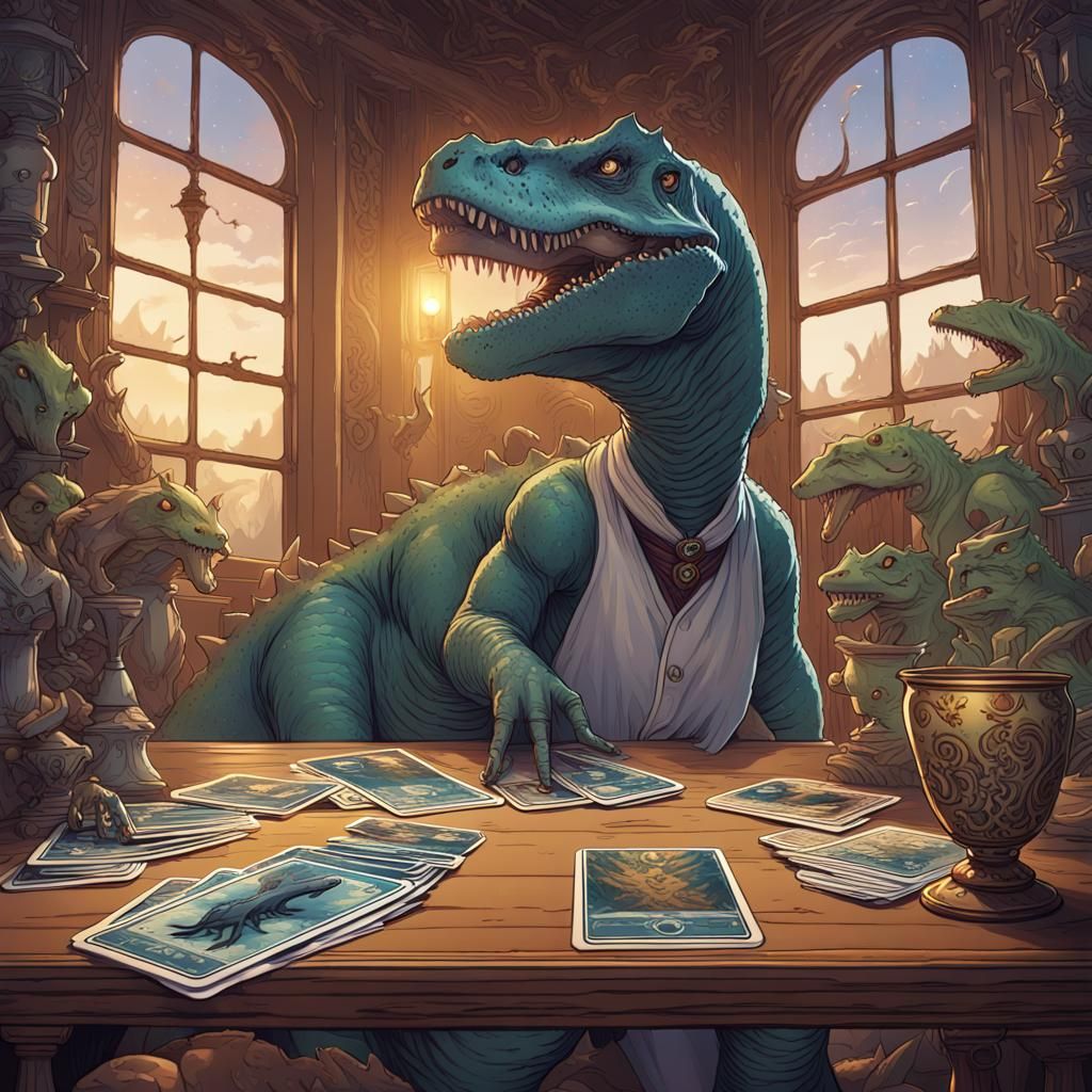 Dinosaur Tarot Cards in Anime Style