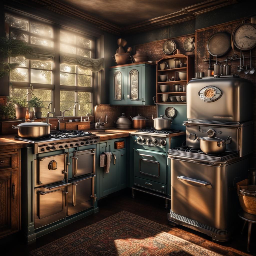 1920s Kitchen with Retro Tech Appliances