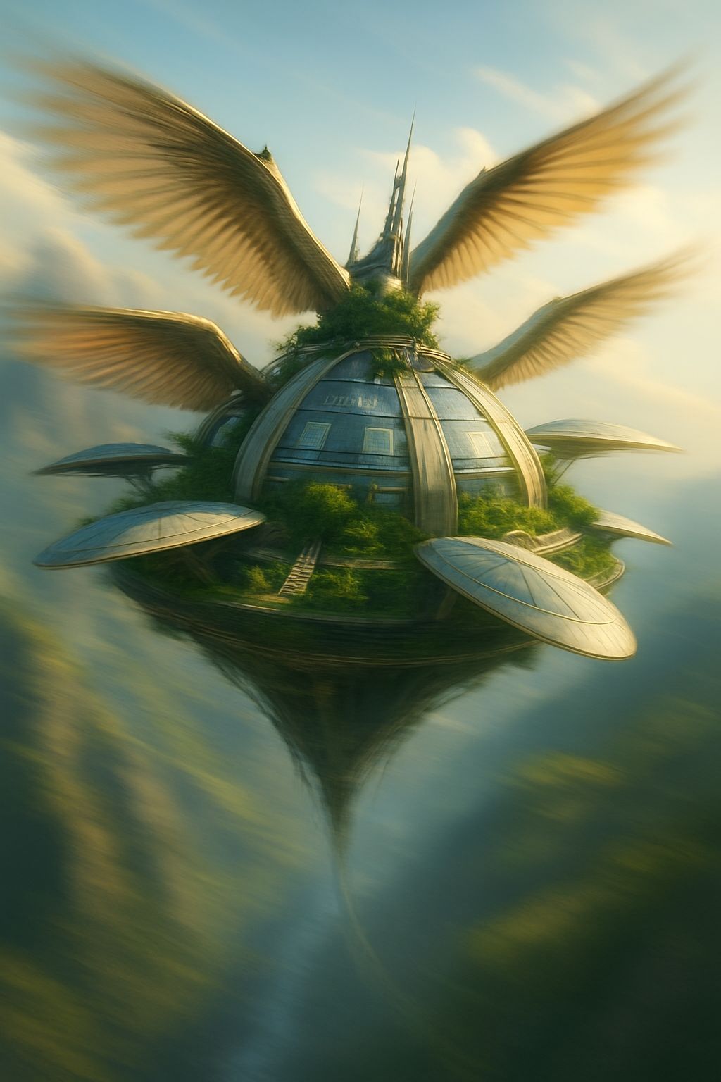 Flying Island Fantasy Arcology Biosphere Depth-Time-Colour-S...
