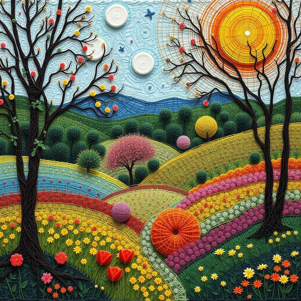 String Spring Landscape in an Impressionist Style