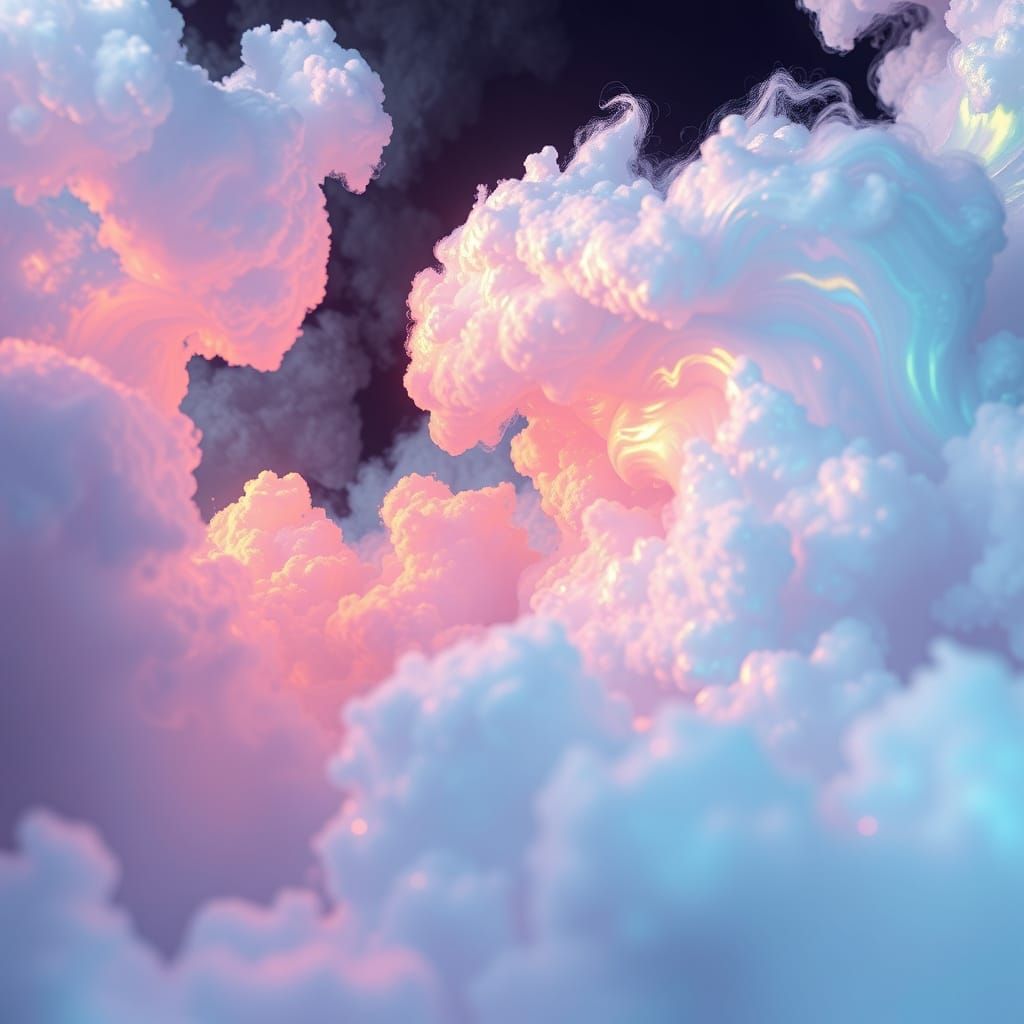 Iridescent Gas Clouds in Dreamlike Sci-Fi Style