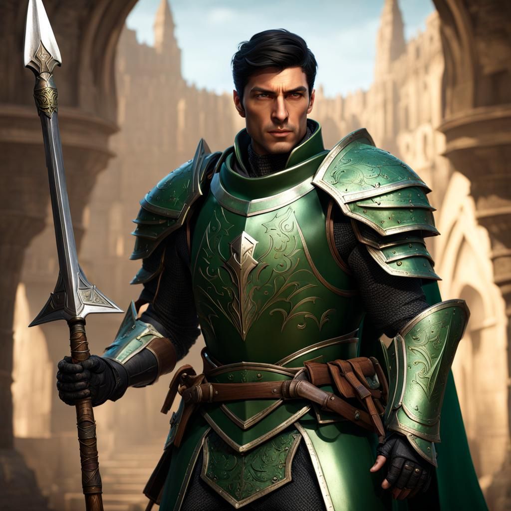 Armored Human Paladin with Spear: Fantasy Concept Art