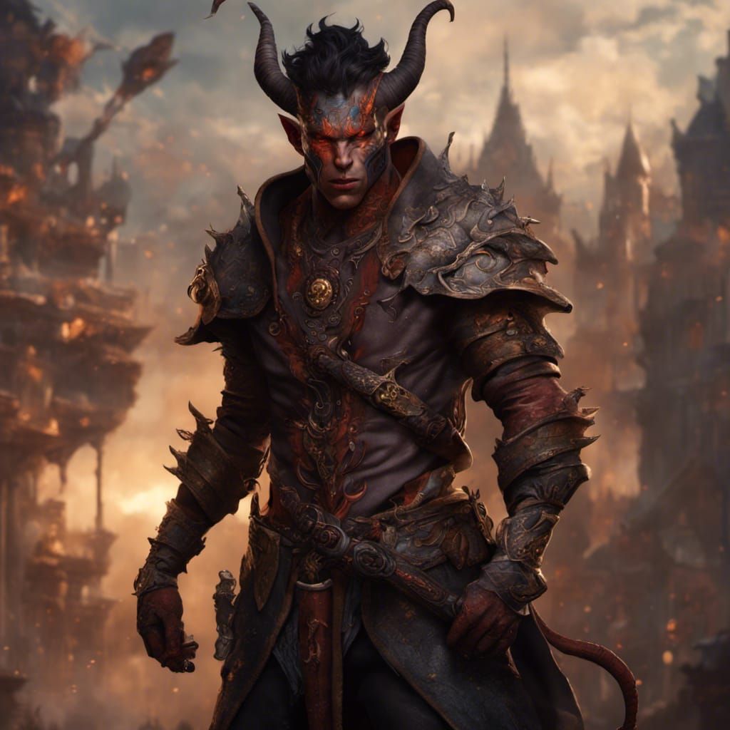 Detailed Tiefling Character with Tattoos