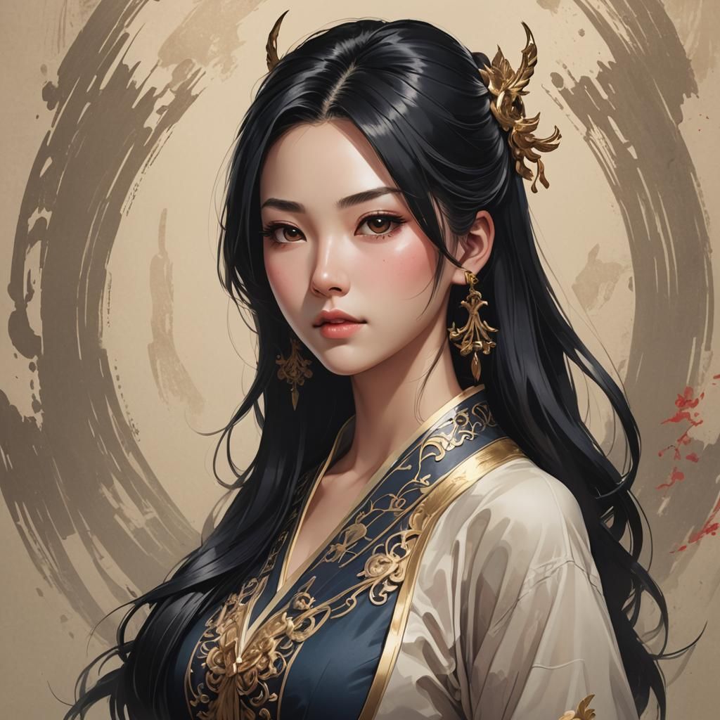 Beautiful Chinese Woman in Anime Style