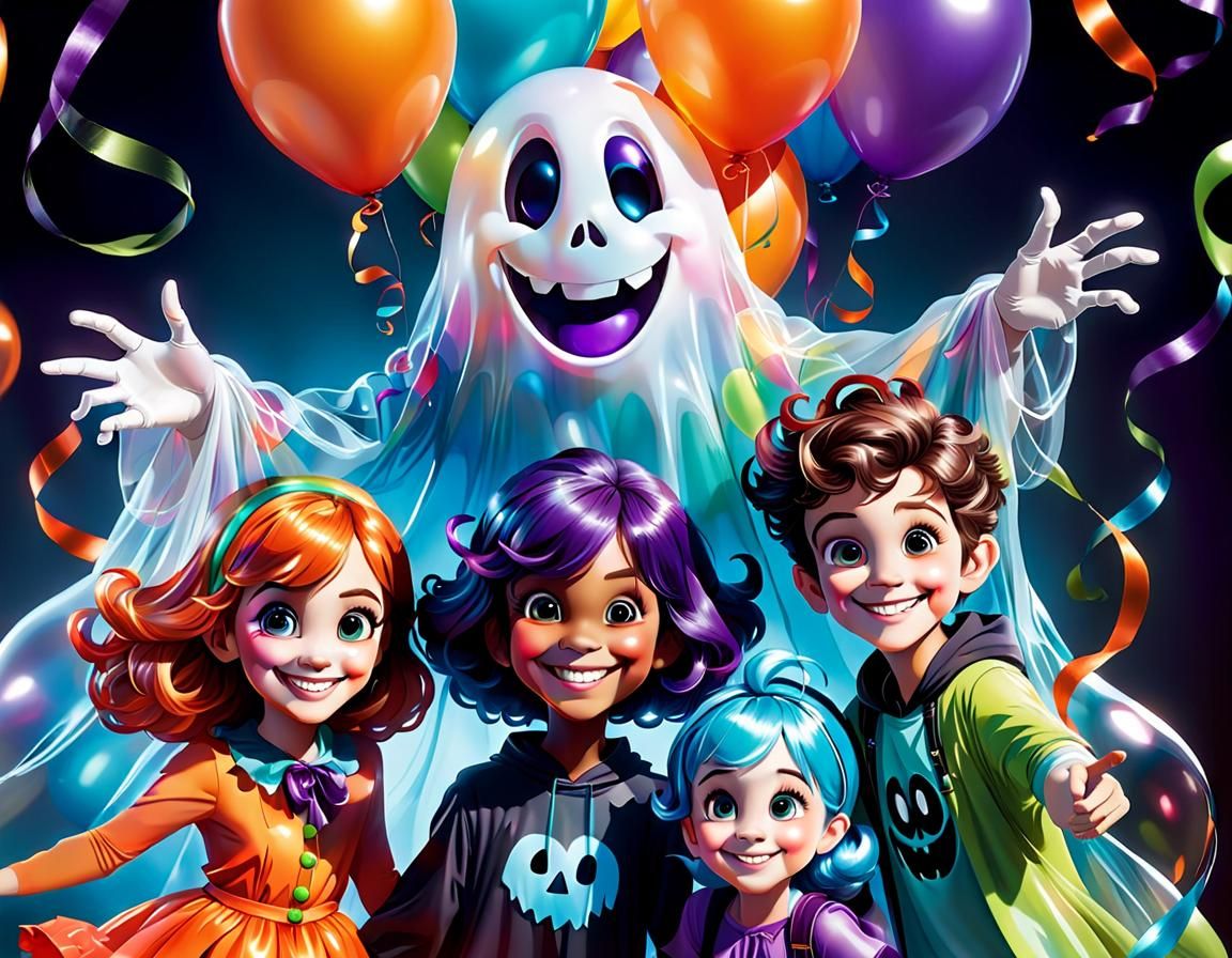 Joyful Ghost at Halloween Party, Digital Art