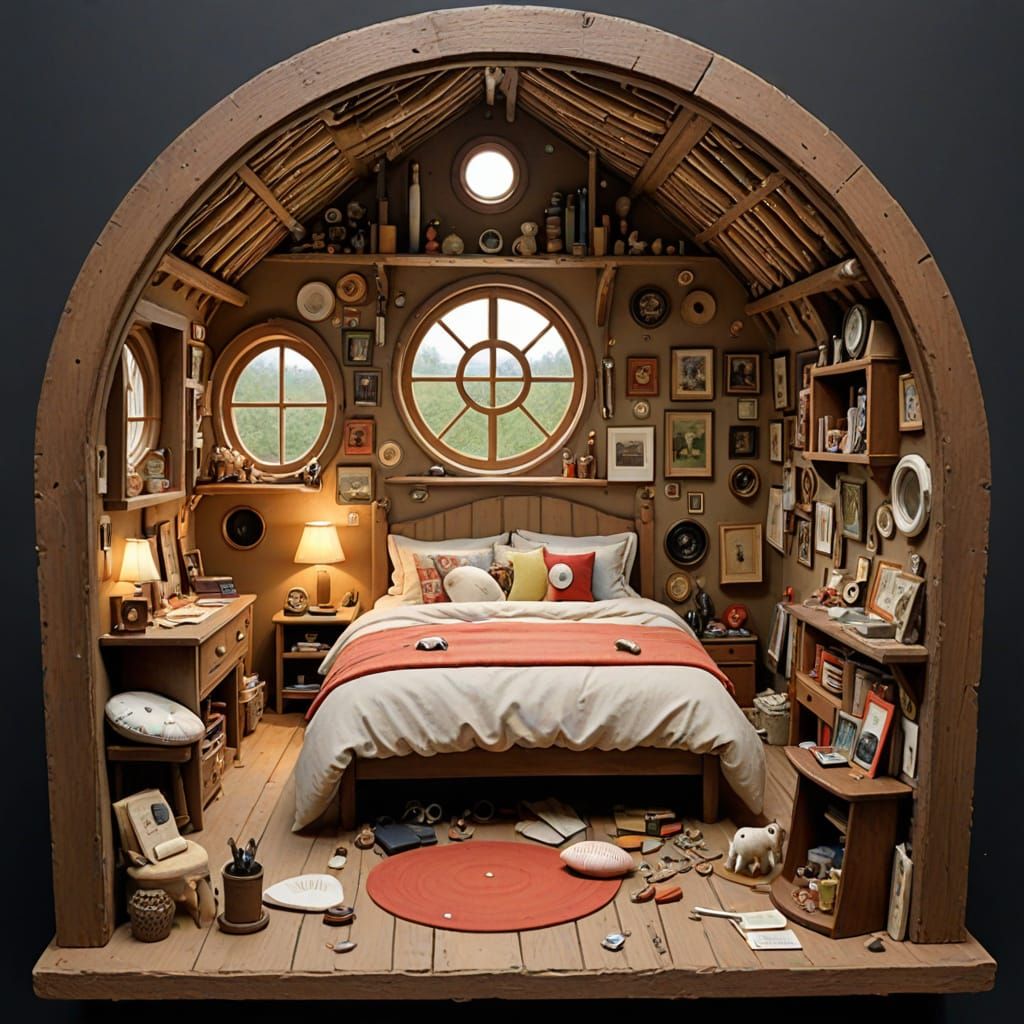 Cozy Cottage Bedroom: 3D Papier Mache Assemblage