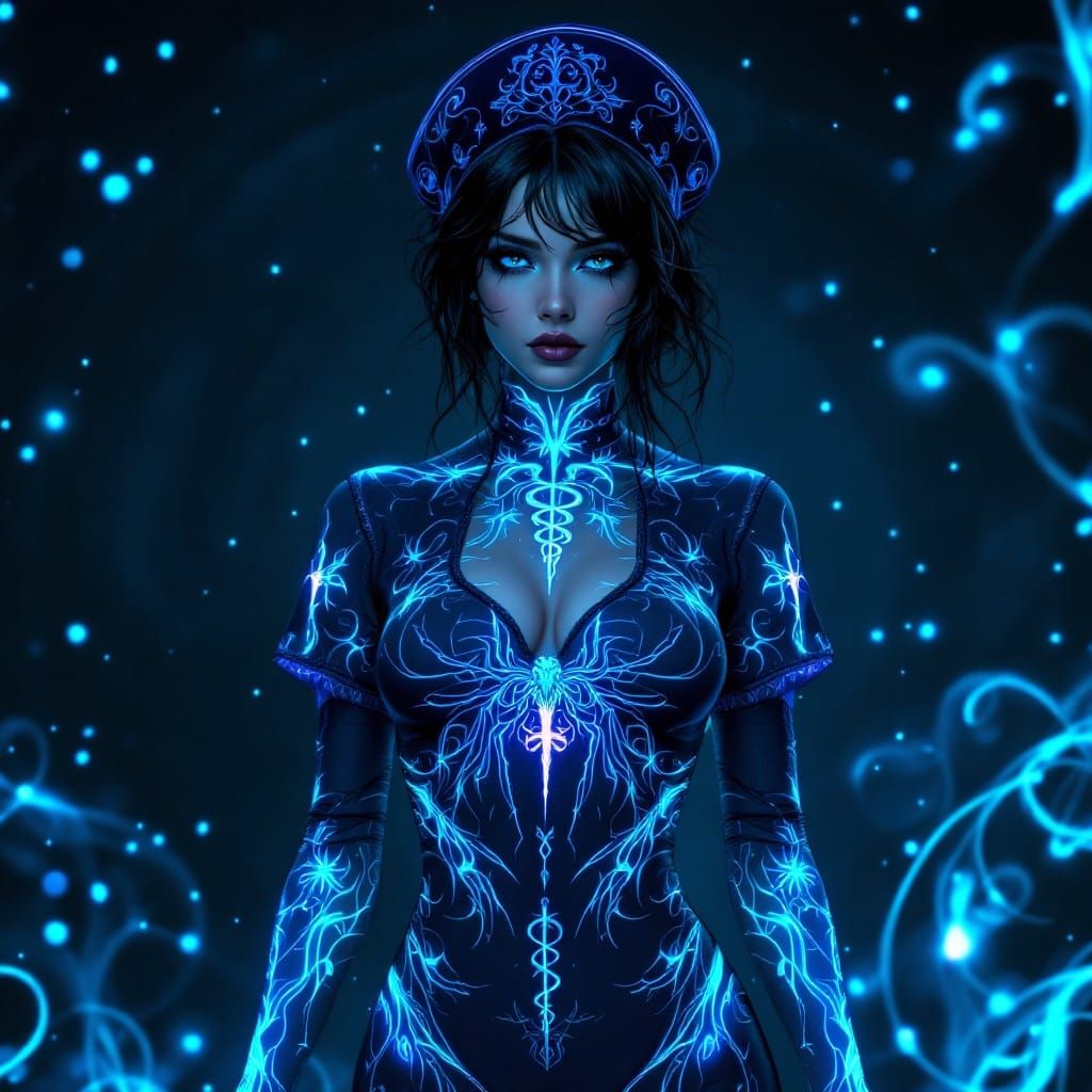 Gothic Nurse in Azure Spider Web Uniform, Radiant Caduceus T...