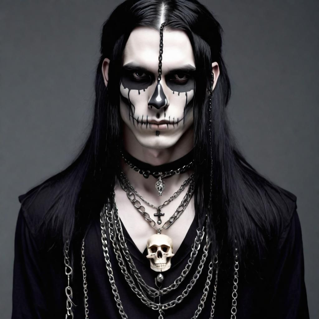 Gothic Young Man with Black Hair and Chains