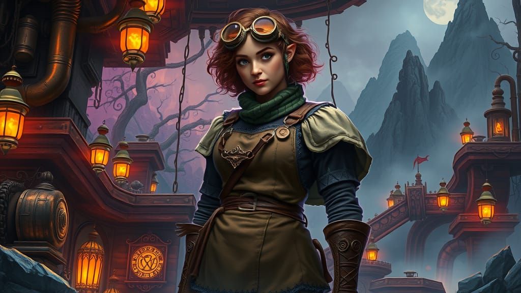 Dark Fantasy Dwarven Steampunk Craftsman in Labyrinthine Wor...