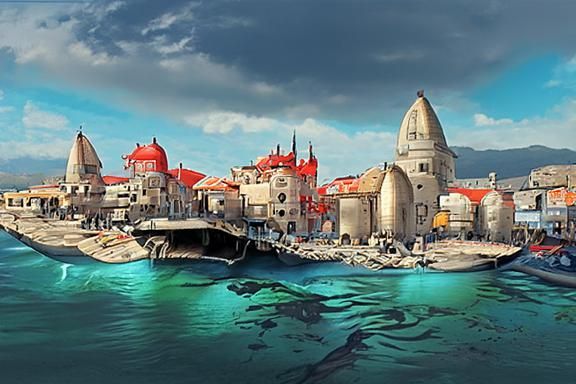Dystopian Mediterranean Town Digital Art by the Sea