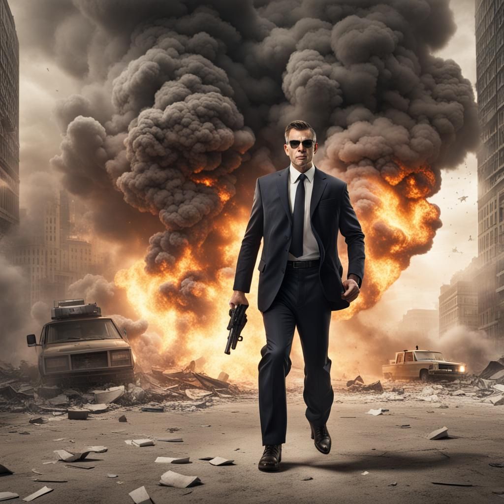 Secret Agent Jumps Away From Explosion