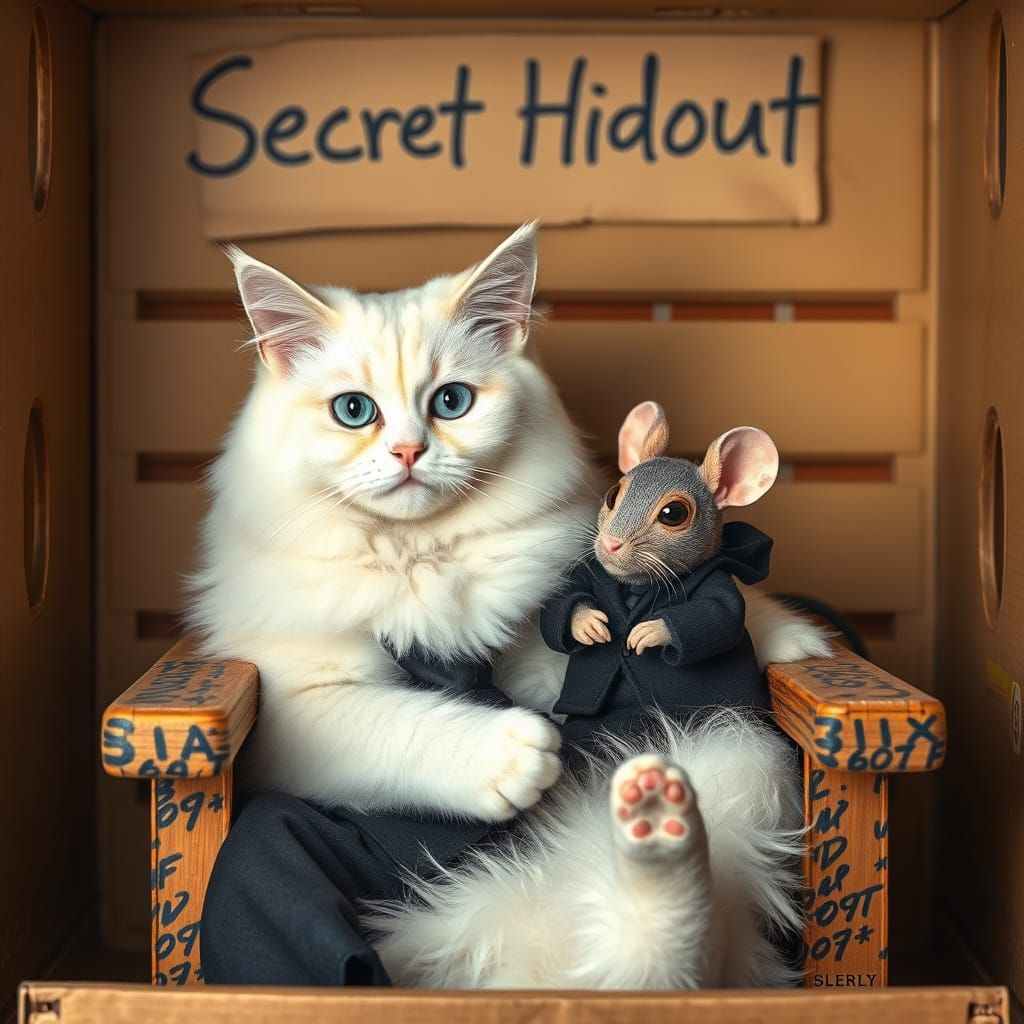 Persian Cat in Suit with Blofeld Mouse Toy