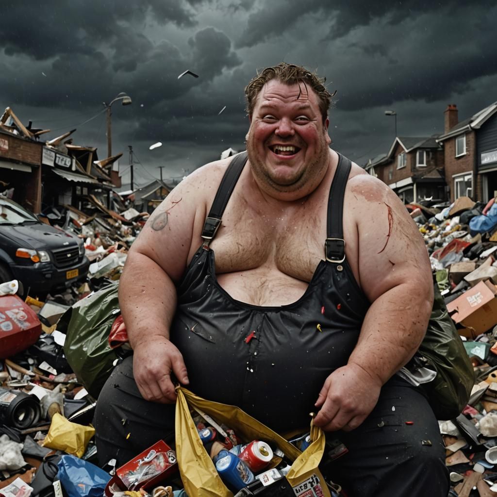 Grotesque Man Grinning in a Nightmarish World