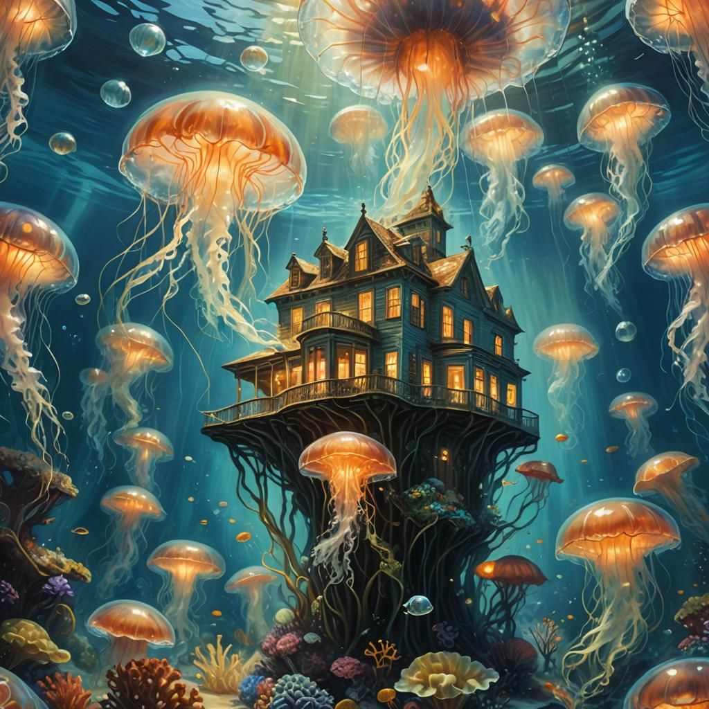 Underwater House in Gurney Style Oil Painting
