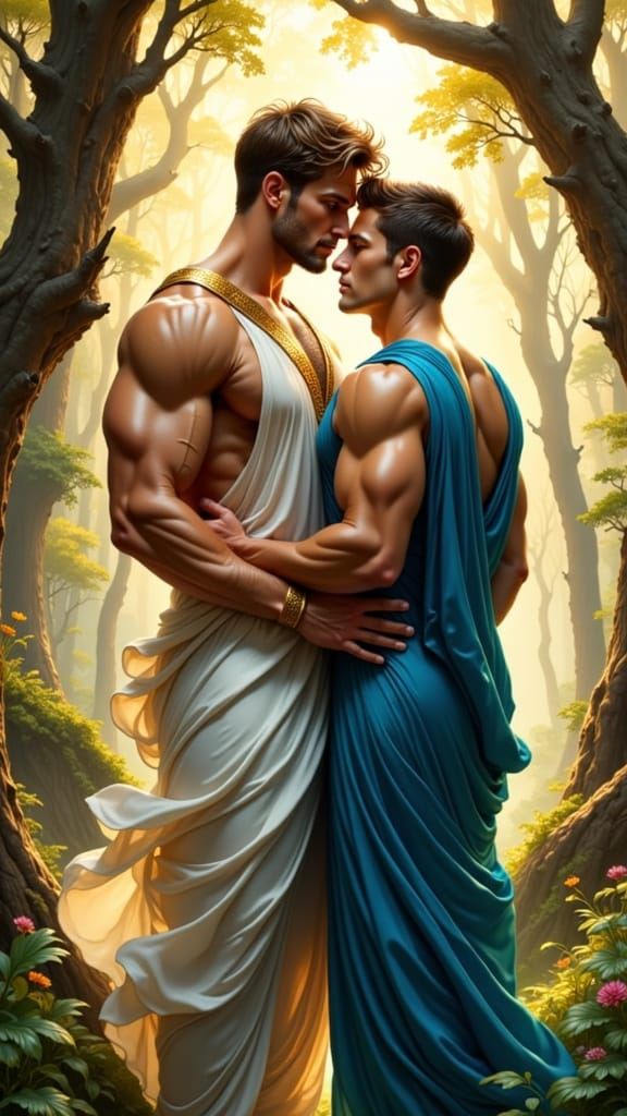 Apollo and Hyacinthus in a Radiant Sunlit Forest