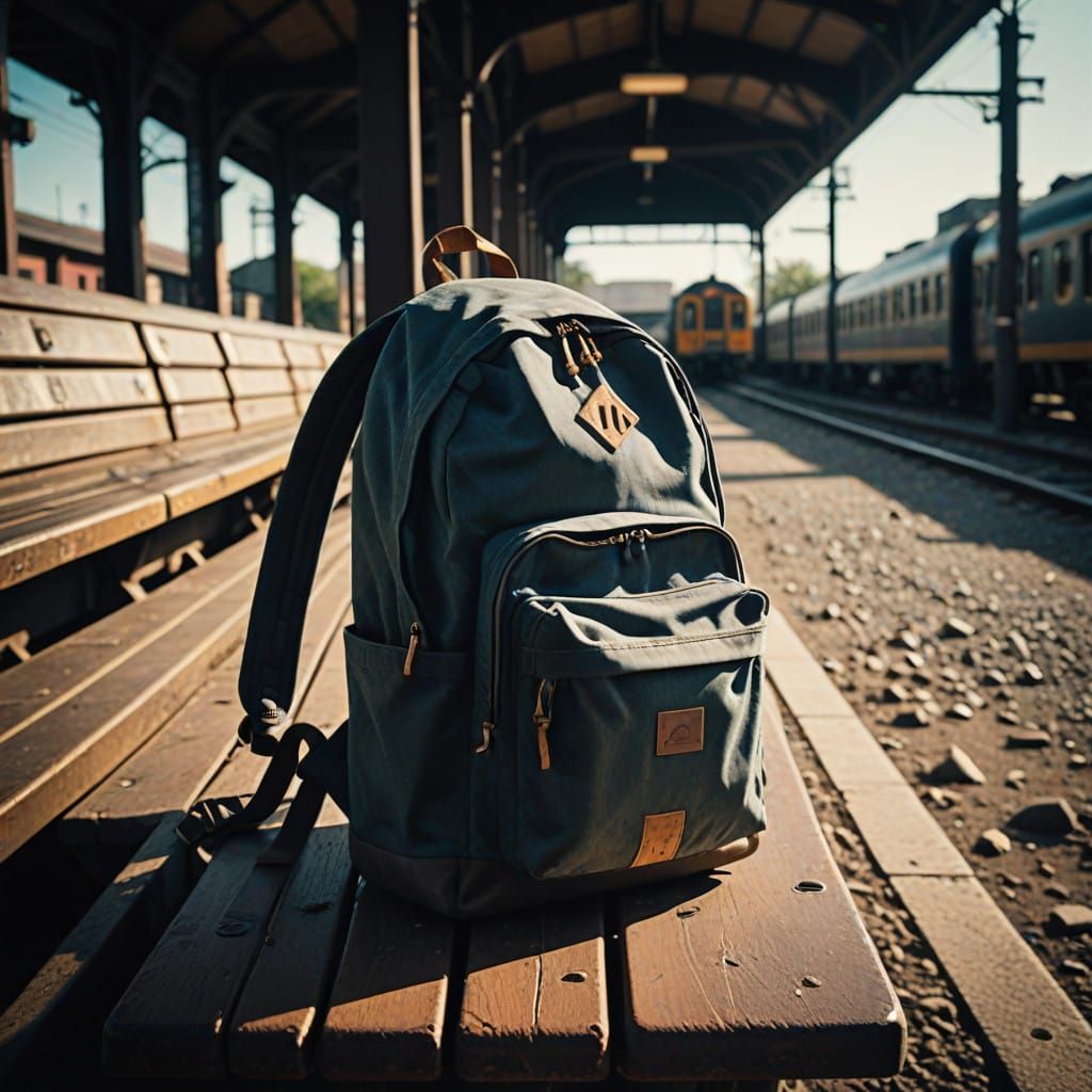 Train Station Backpack: Cinematic Film Still