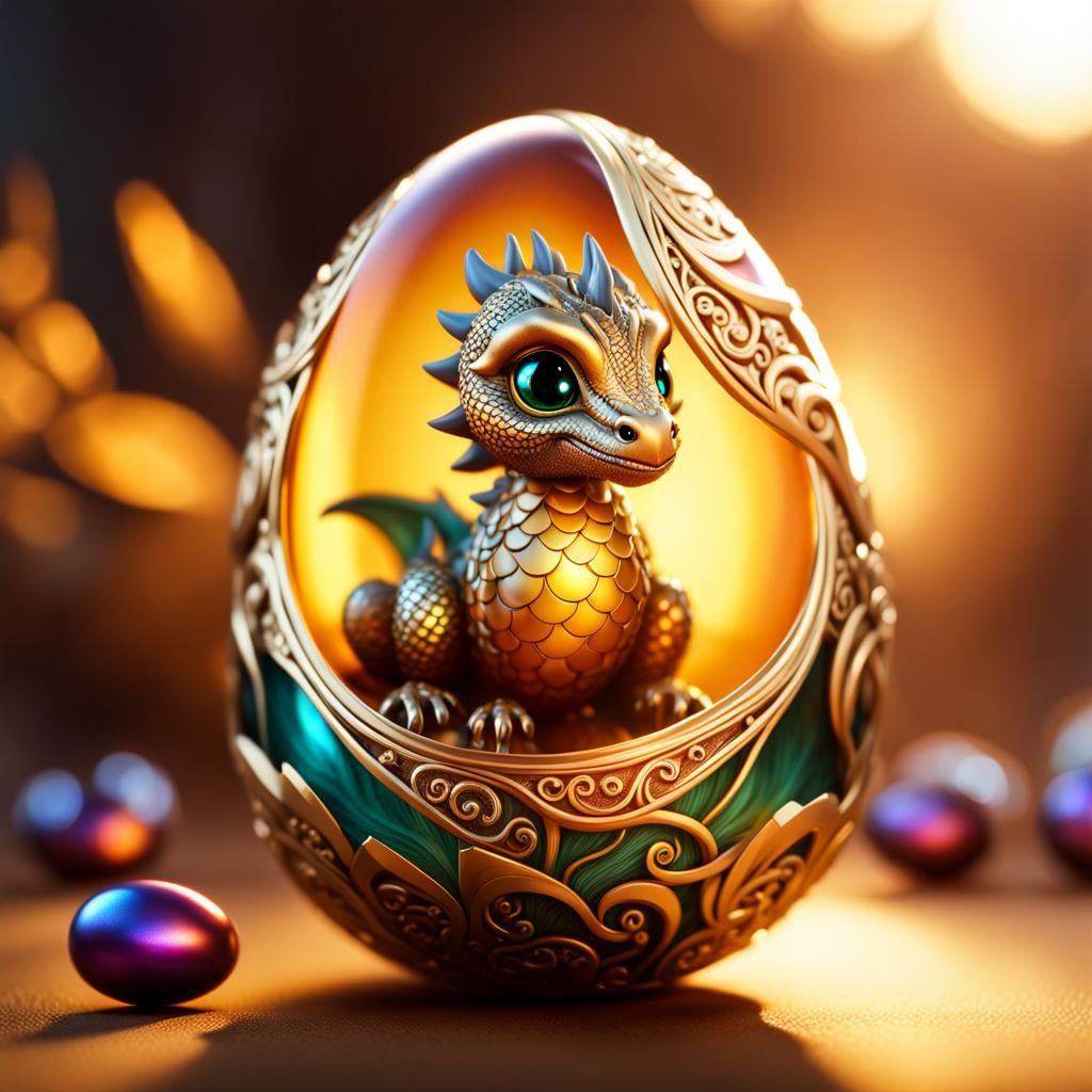 Glass Chibi Dragon Hatching, Photorealistic Render