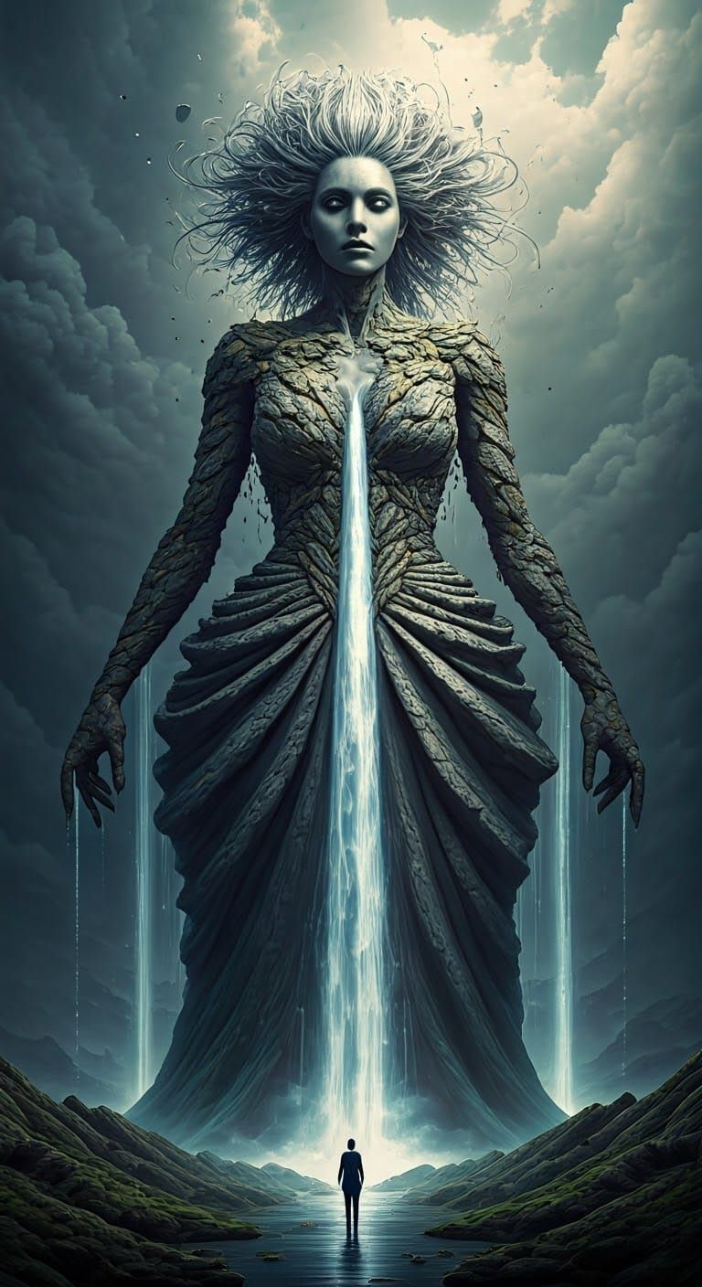 Colossal Rock Giantess in Surrealist Style