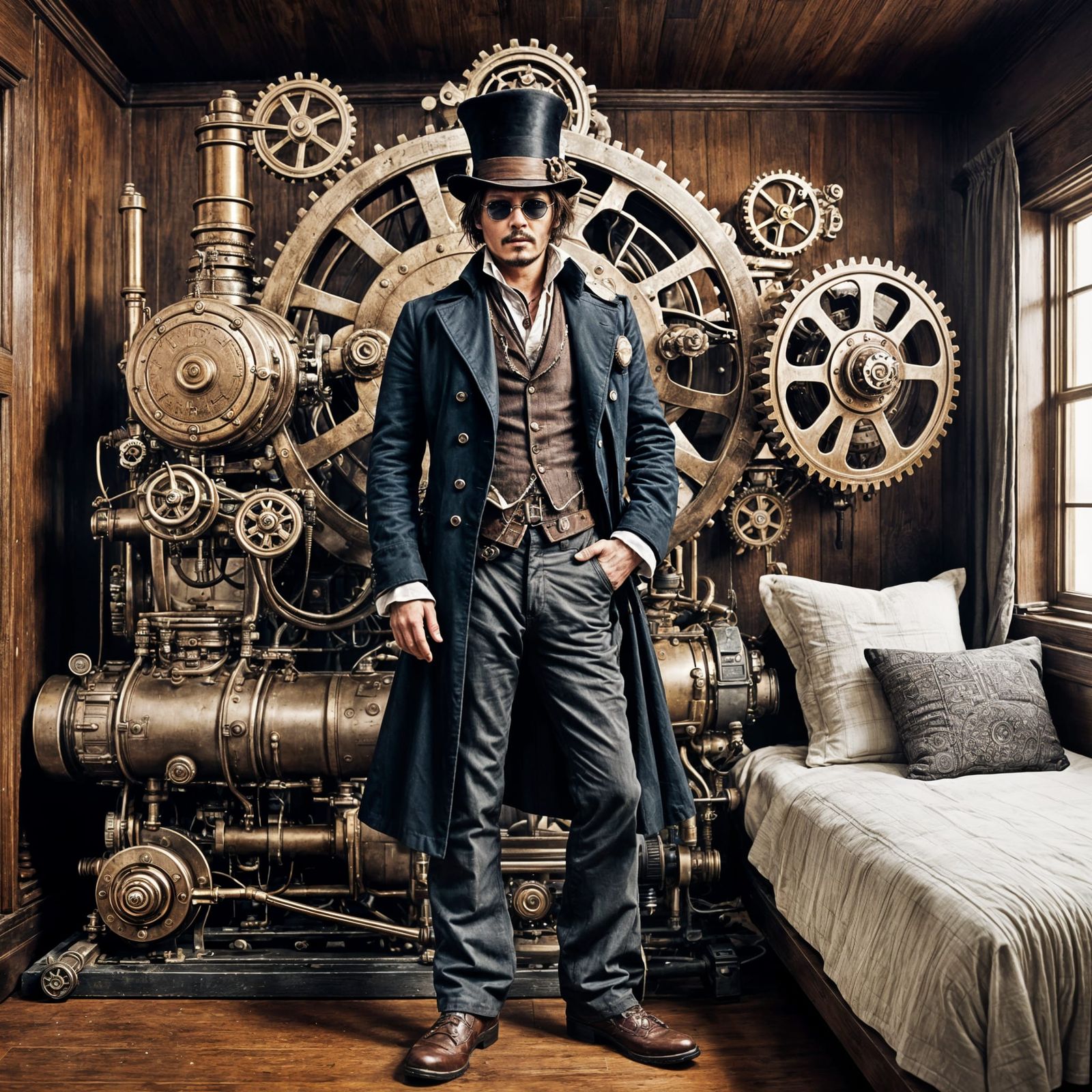 Steampunk Jonny Depp at the Foot of a Mysterious Bed