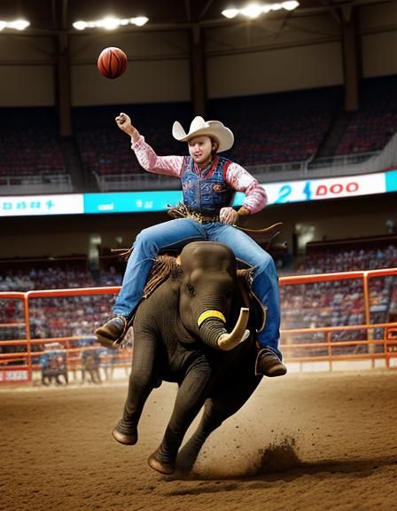 Elephant Barrel Racing with Female Bull Rider