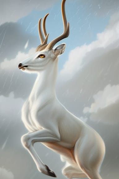 Majestic Deer Leaping Through Storm Clouds