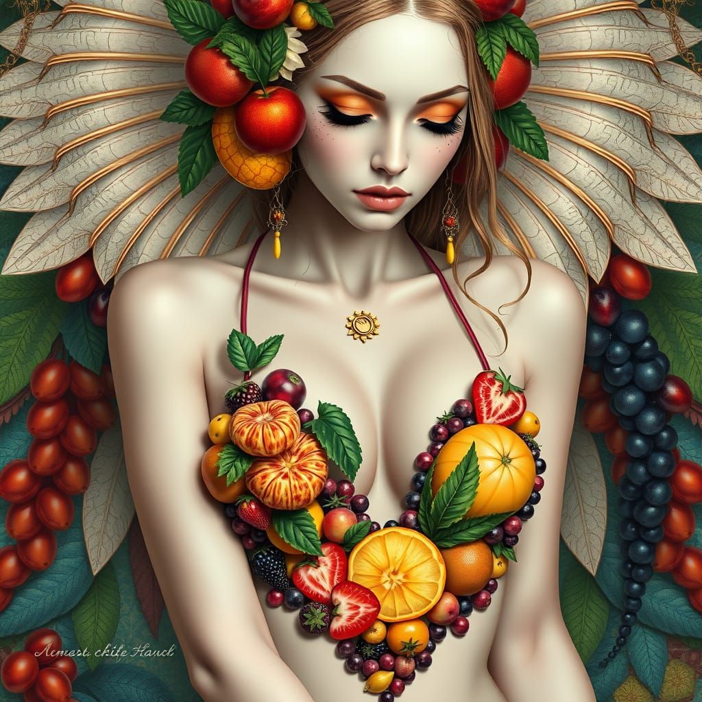 Fruit Microkini Goddess in Art Nouveau Style