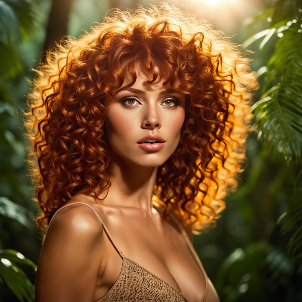 Beautiful Redhead in Jungle, 80s Style Photo