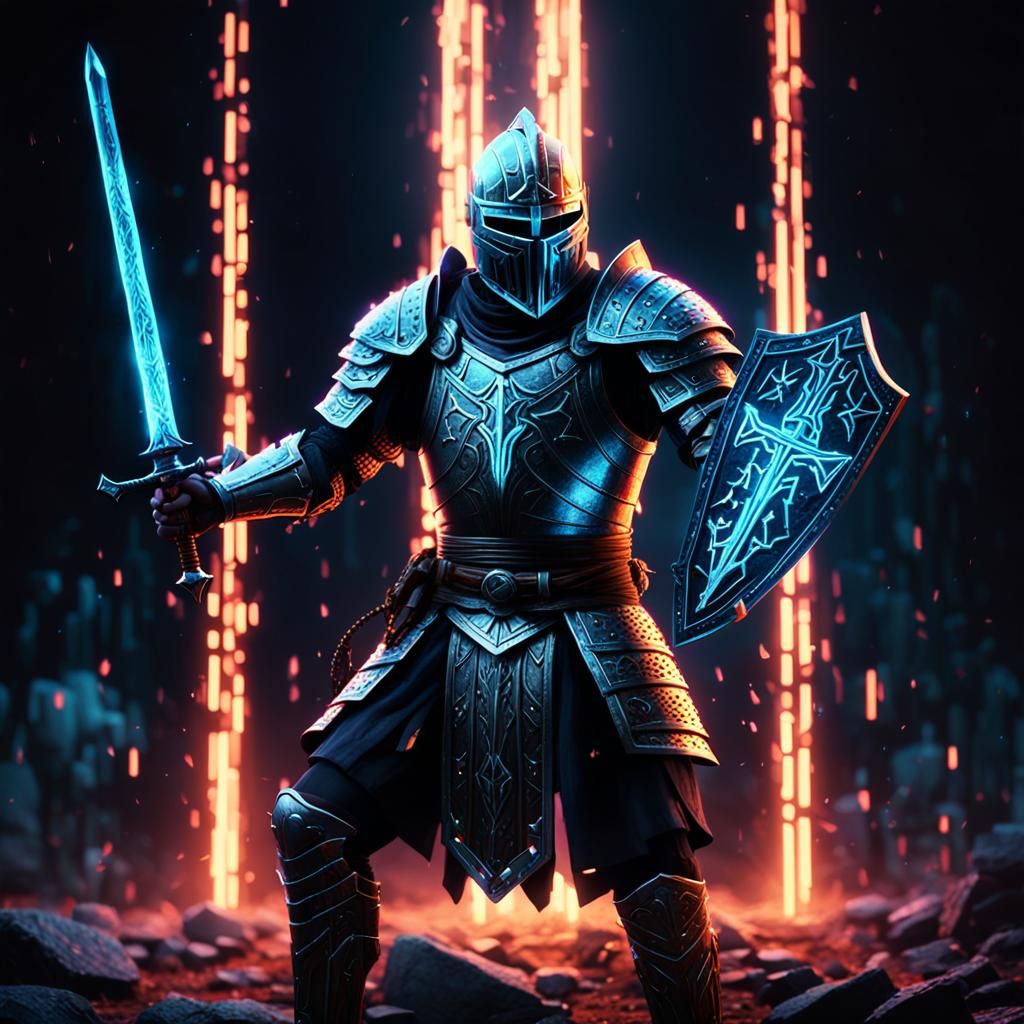 Knight and Mage Casting Glowing Runes in Pixel Art