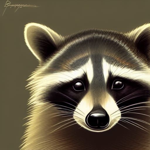 Raccoon Portrait with Pine Background in 3D