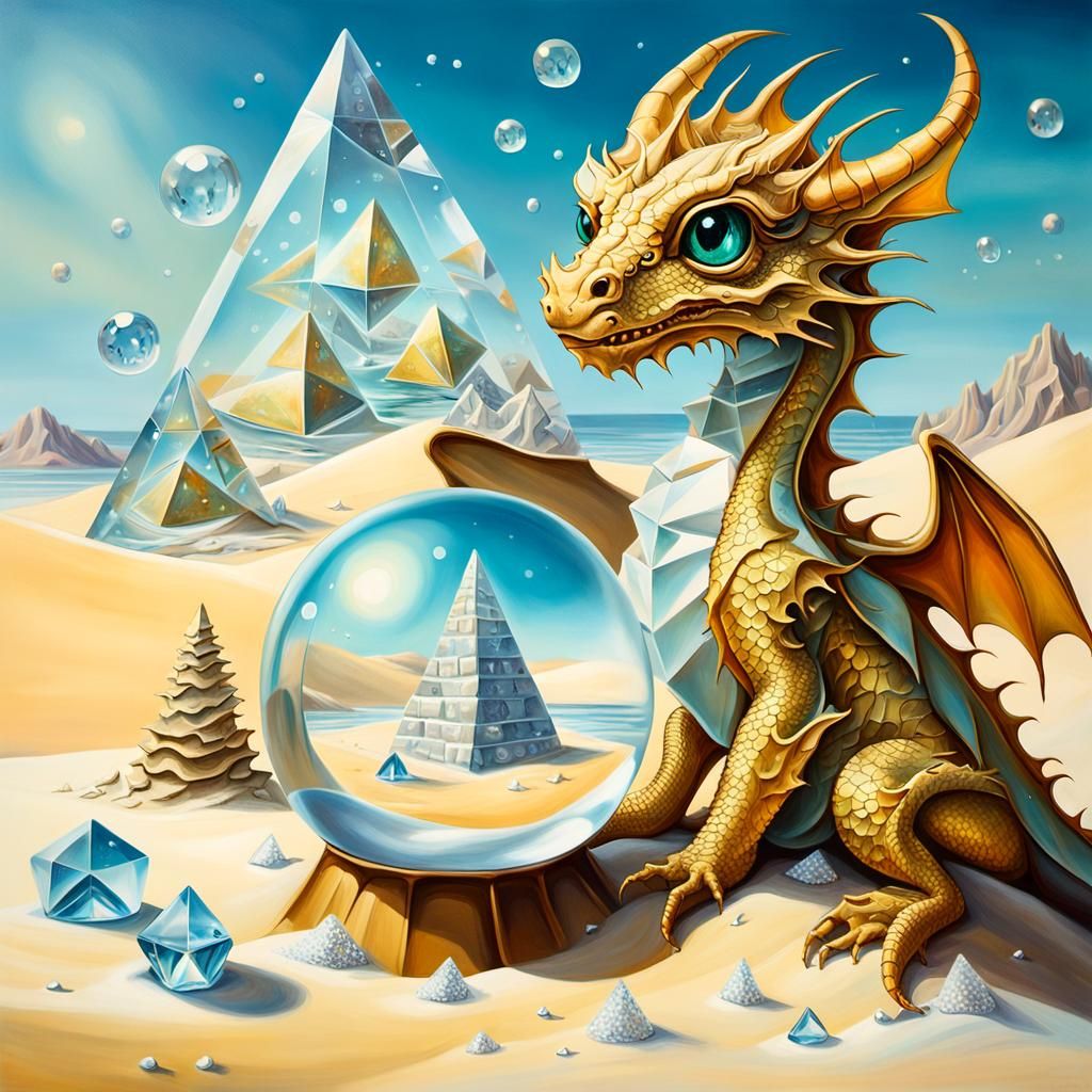 Cute Baby Dragon with Mother in Surreal Scene