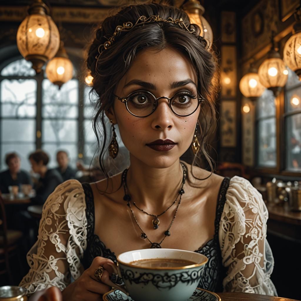 Dark Lady in Cup Cafe: Dark Whimsy Style
