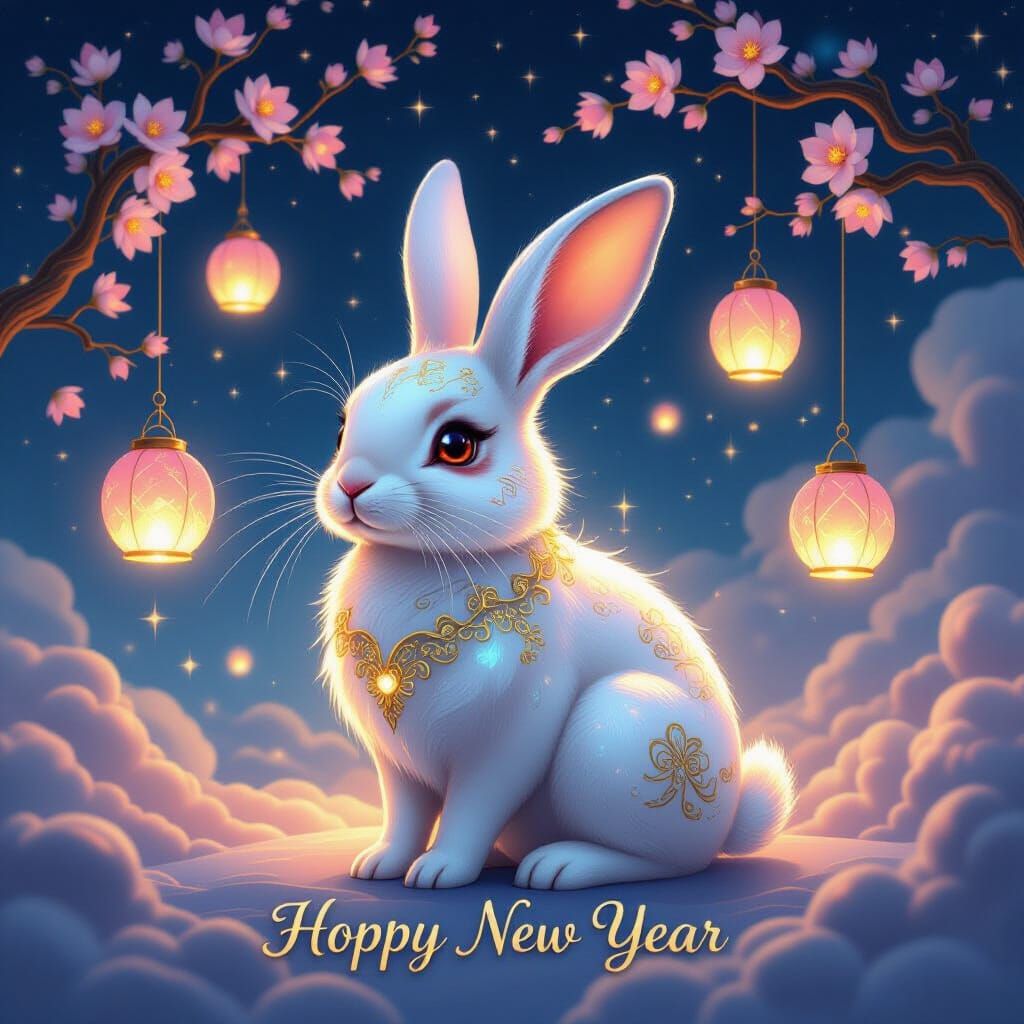 Celestial Rabbit Hoppy New Year Scene with Cosmic Beauty