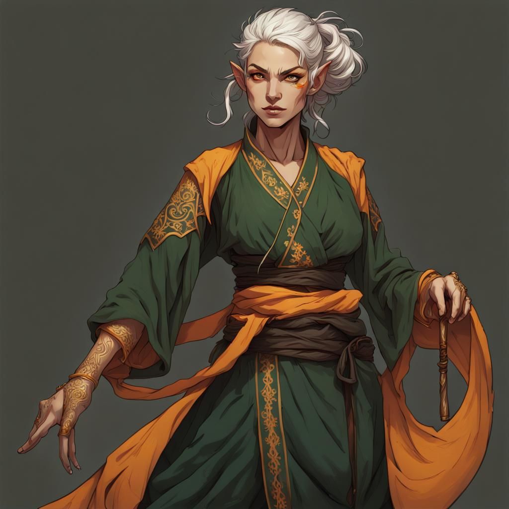 Wood-Elf Monk in DnD Combat, Digital Art