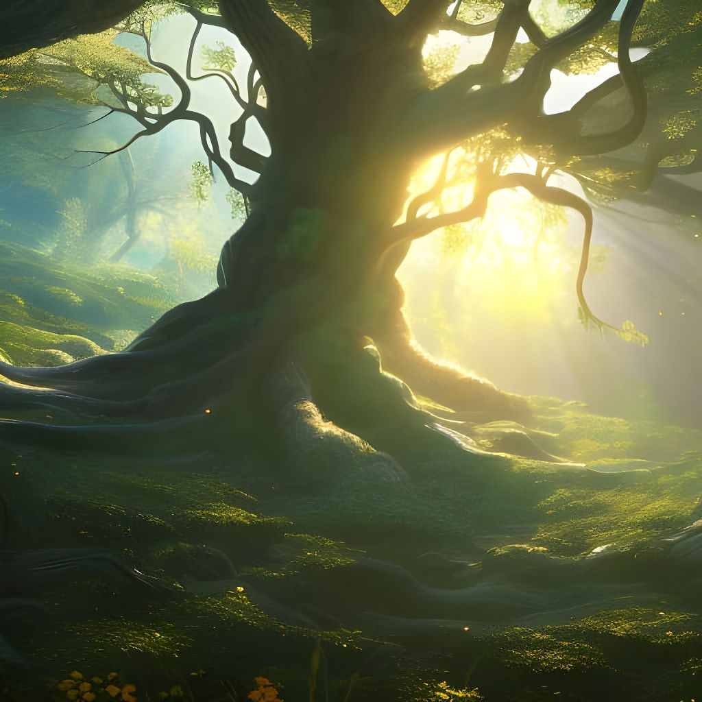 Enchanted Yggdrasil World Tree with Fairy Dust