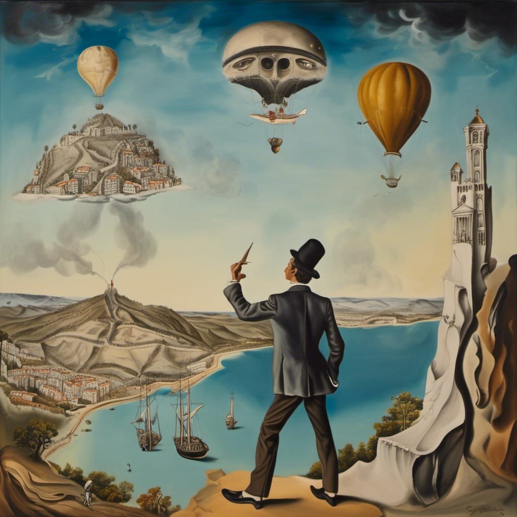 <lora:Antique Maps:1.0> Gullivers Travels- the story and the places he visited surrealism Salvador Dali matte background...