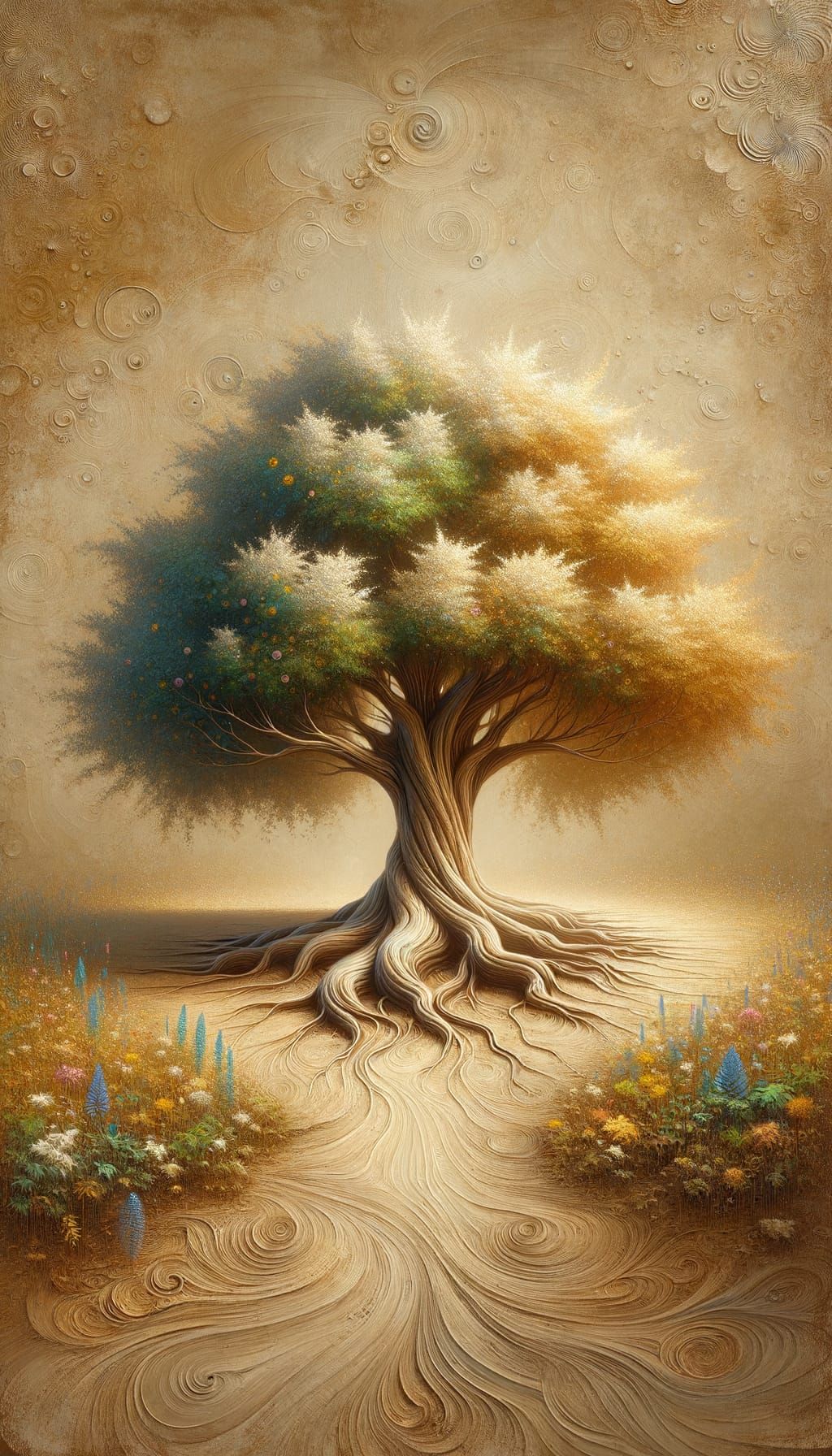 Joyous Tree in Forest: Oil Painting Style 3D Render