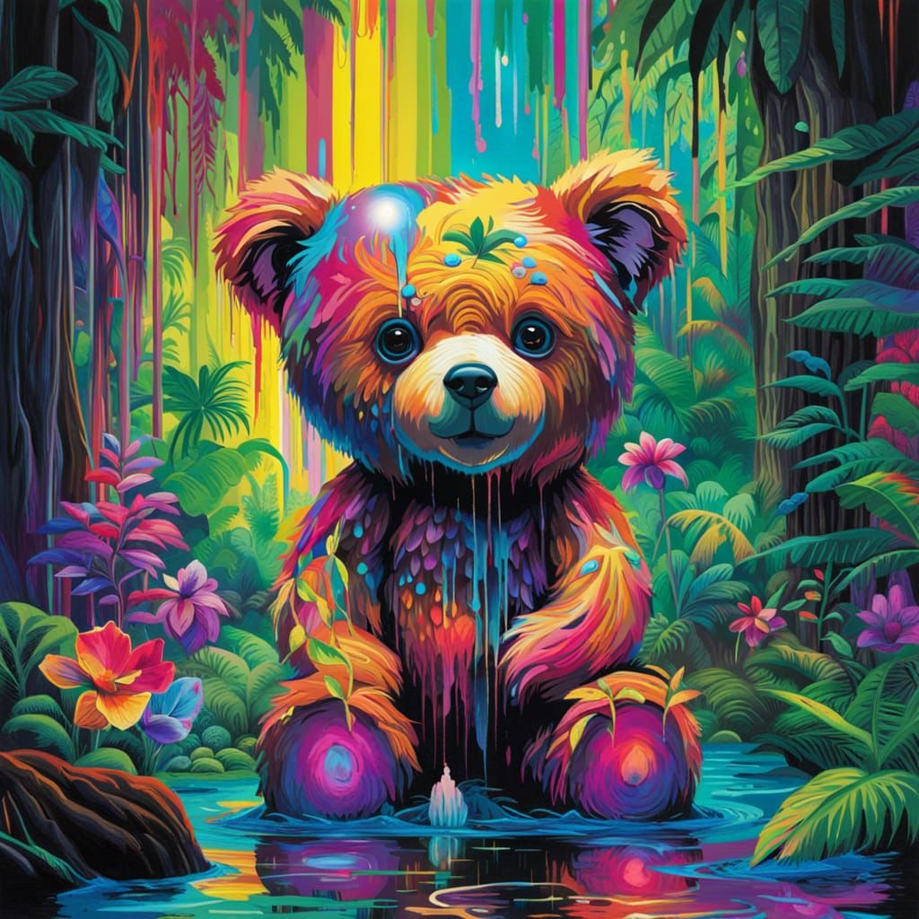 Bionic Teddy Bear in Fantasy Rainforest
