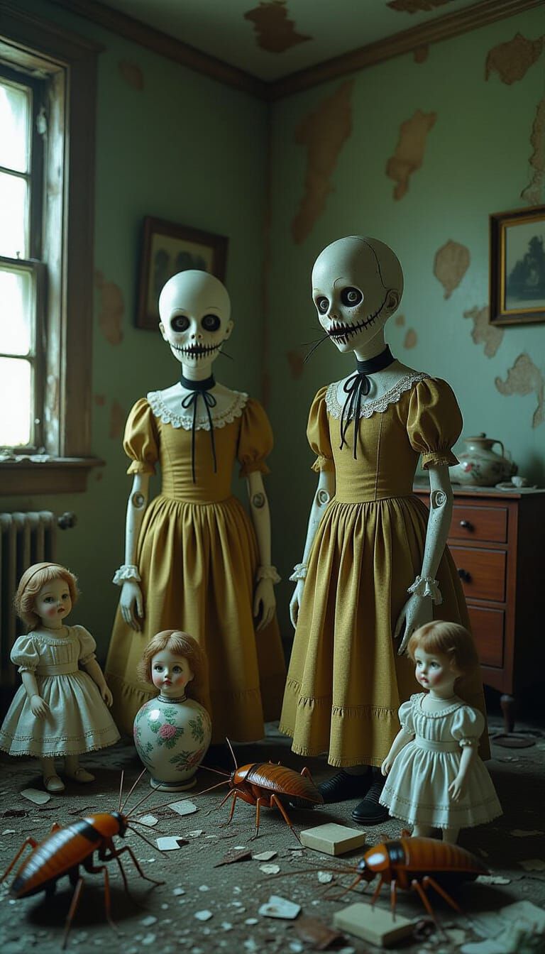 Grotesque Asylum Scene in Dark Photorealistic Style