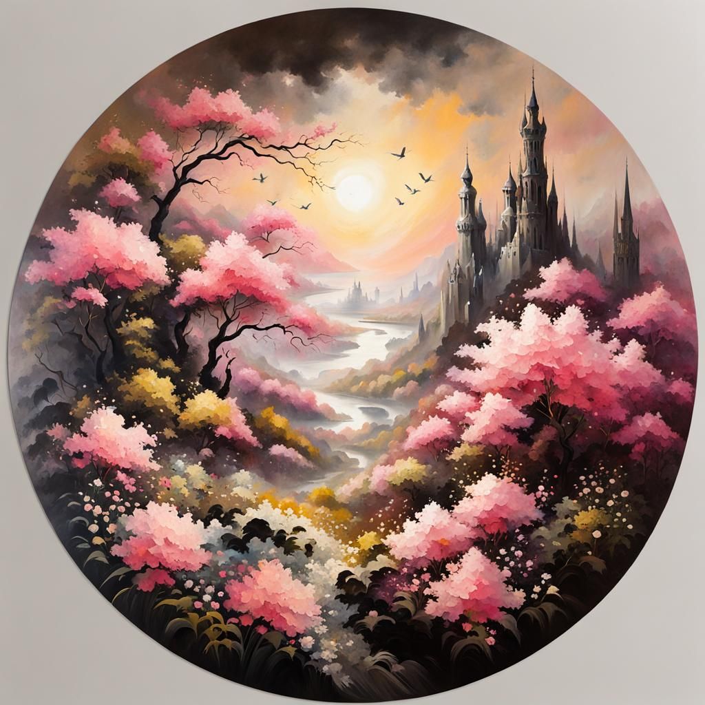 Dragon in Flowerscape: Modern Acrylic Art