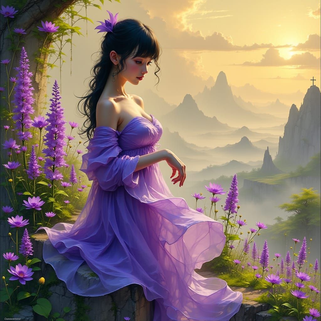 Lavender Nymph in Diaphanous Silk, CGI Rendering