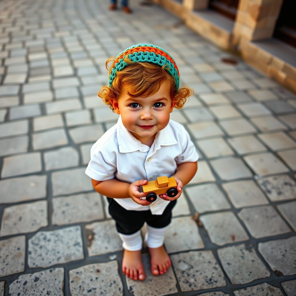 Ginger-haired Boy with Kippah on Jerusalem Stone