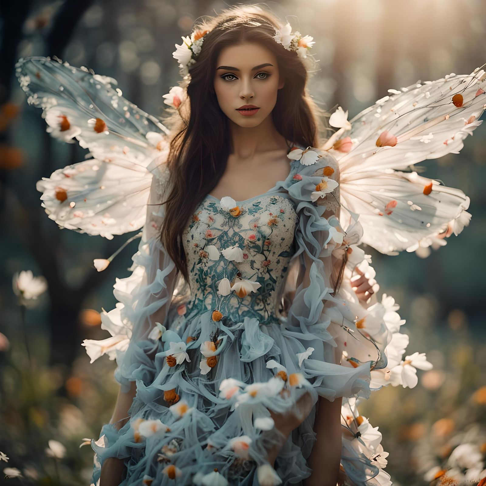 Ethereal Fairy in Petal Dress, Hyperrealistic 8k Photo