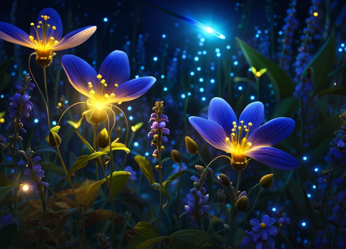 Fireflies Dance Among Nightshade Flowers in Graffiti Art