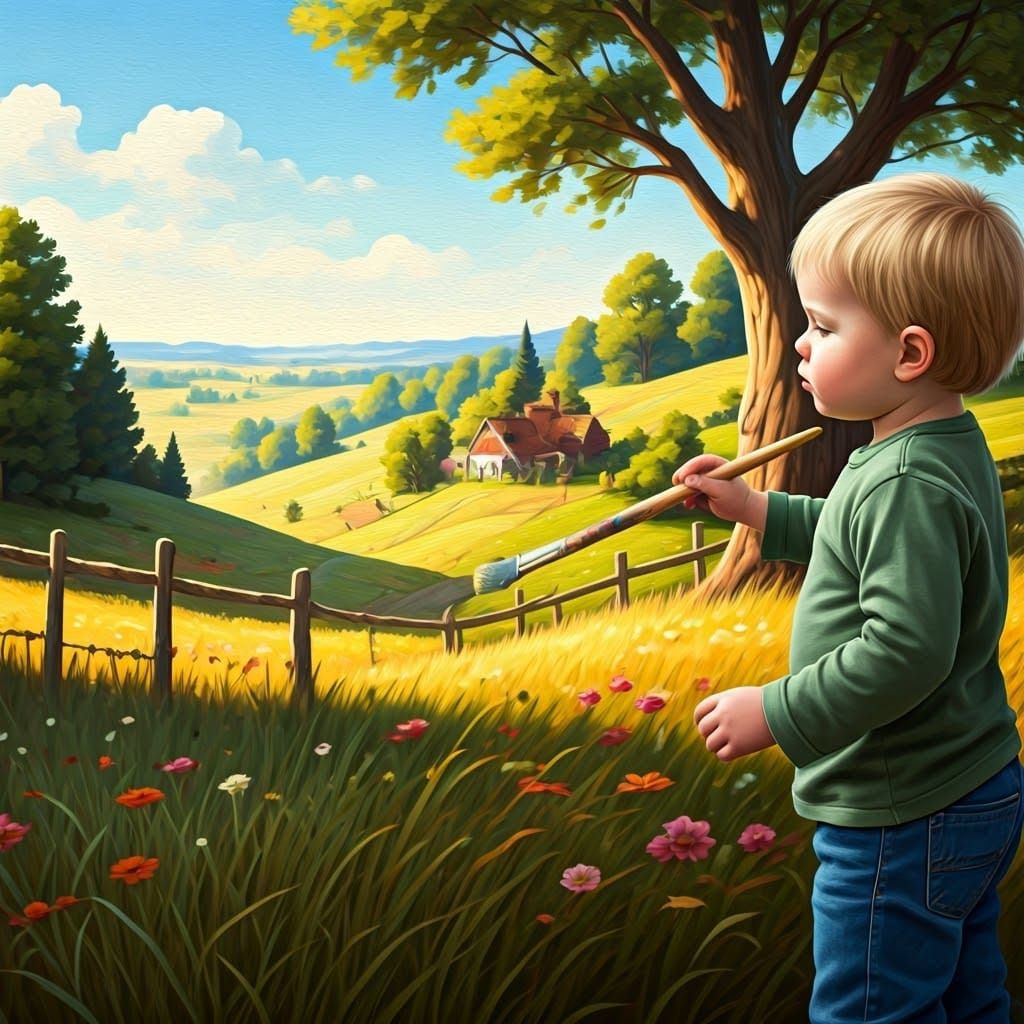 Toddler Artist Creates Whimsical Landscape Painting