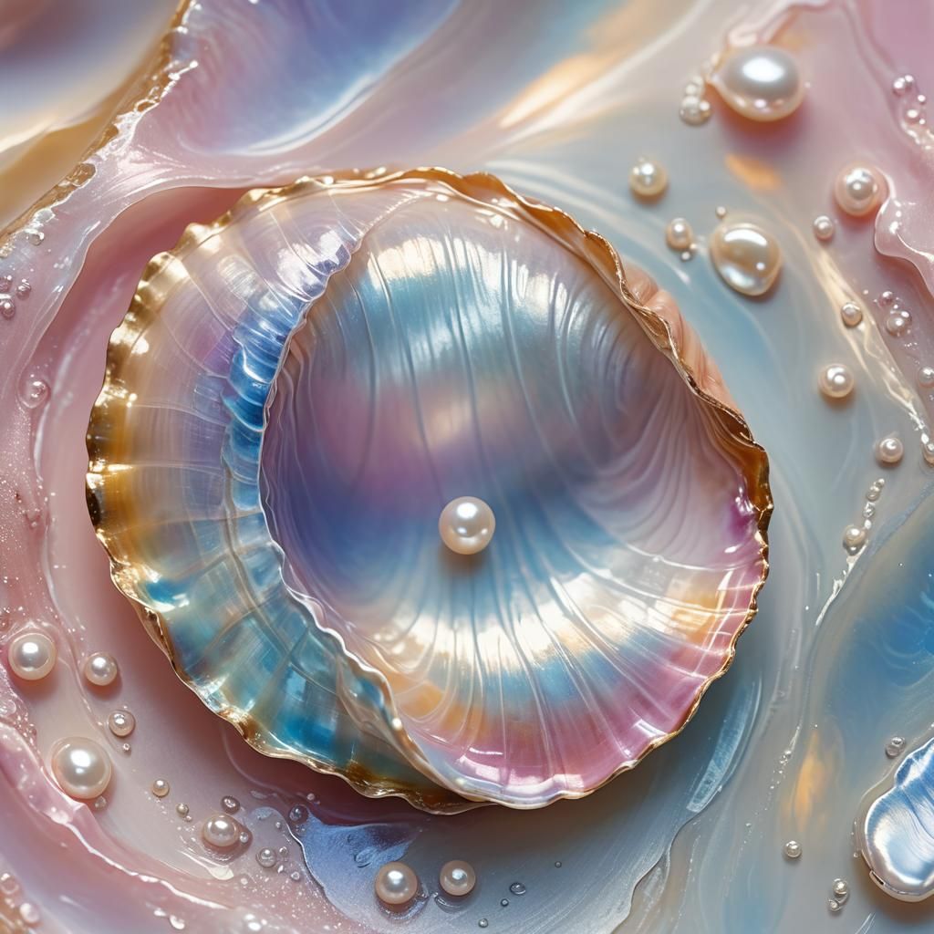 Open Clam Shell with Pearl: Impressionistic Close-Up