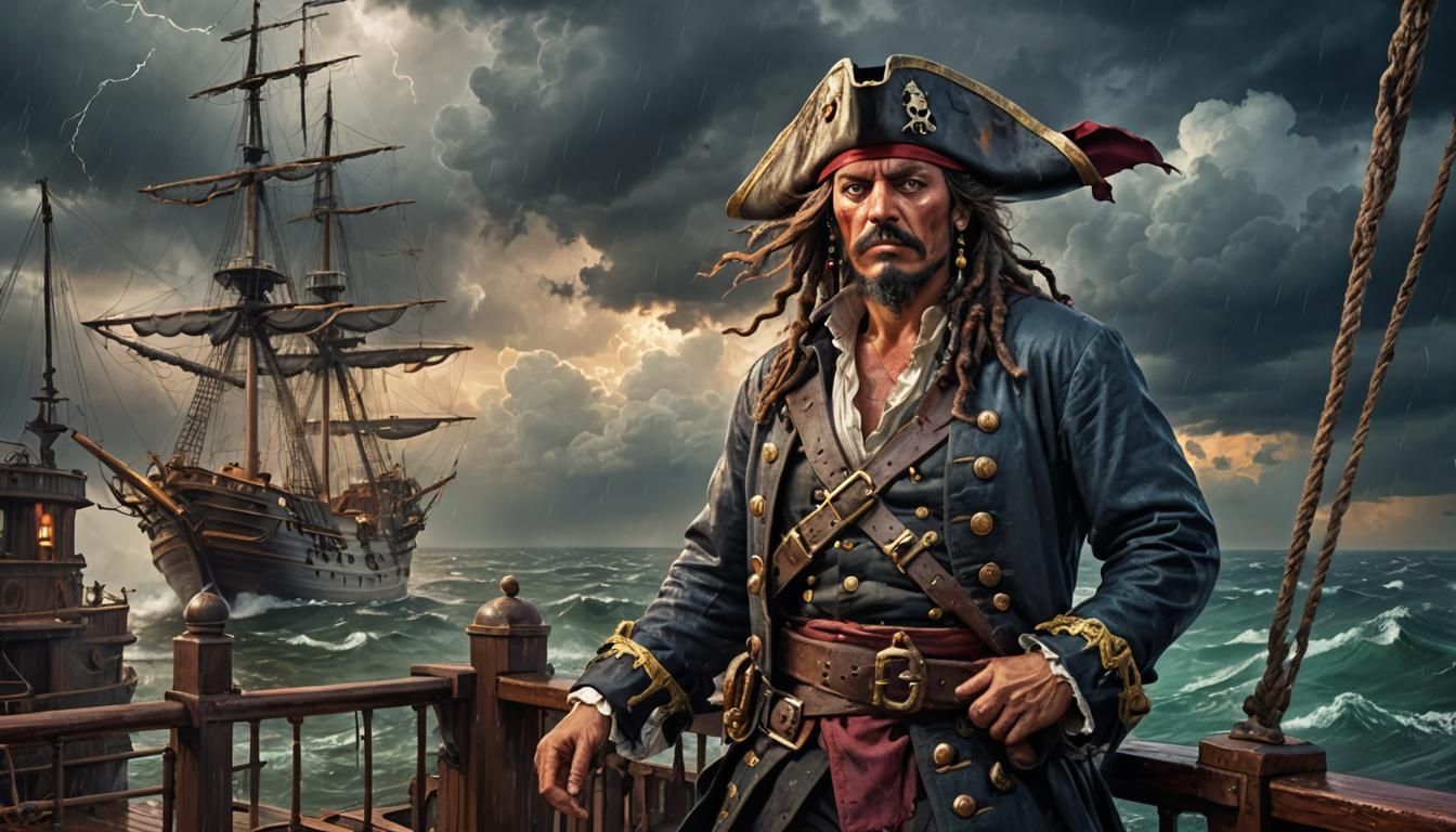 Pirate Captain Portrait in Abstract Impressionist Style