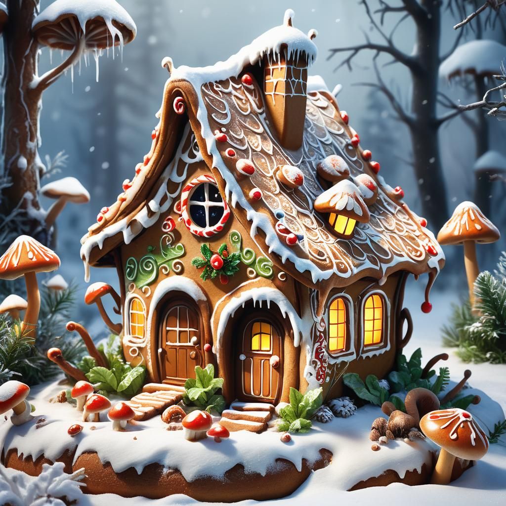 Gingerbread House with Spider: Hyper-Realistic 3D Rendering
